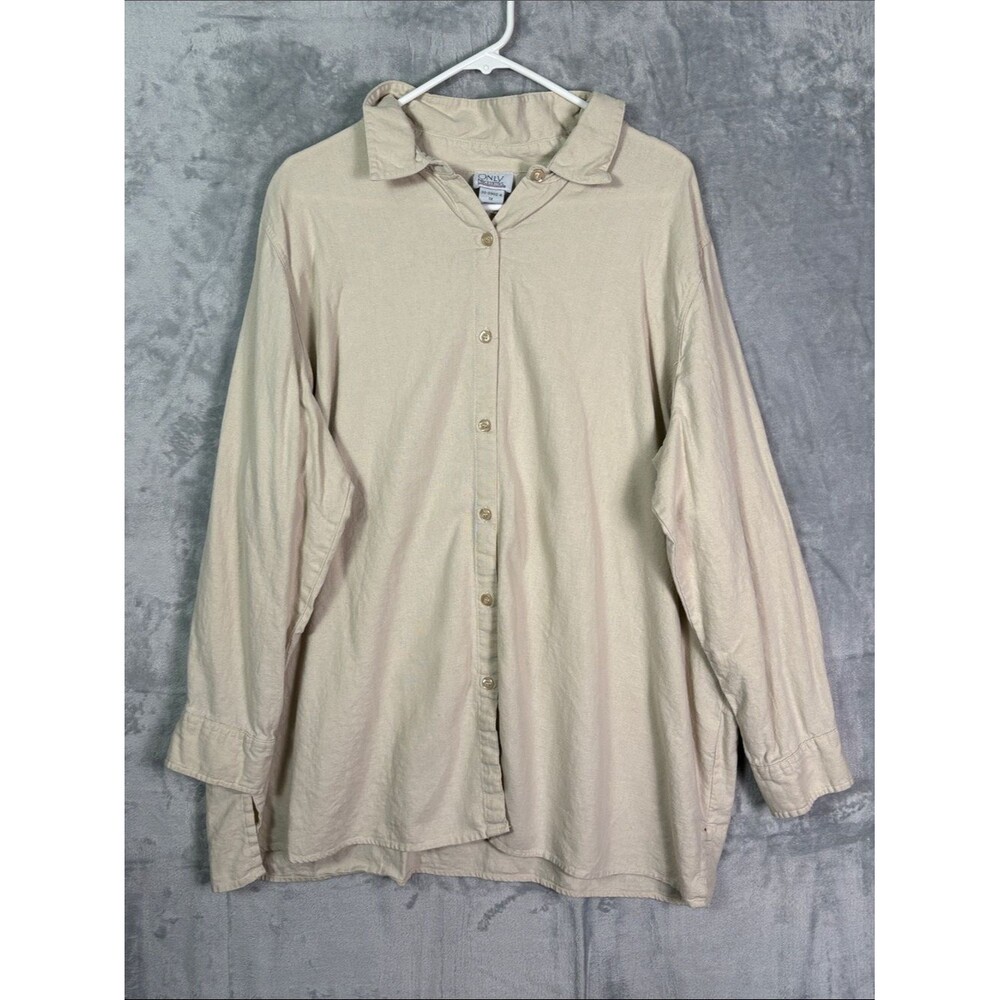 Only Necessities Taupe Tan Collared Button Up Linen Blend Top Size 1X